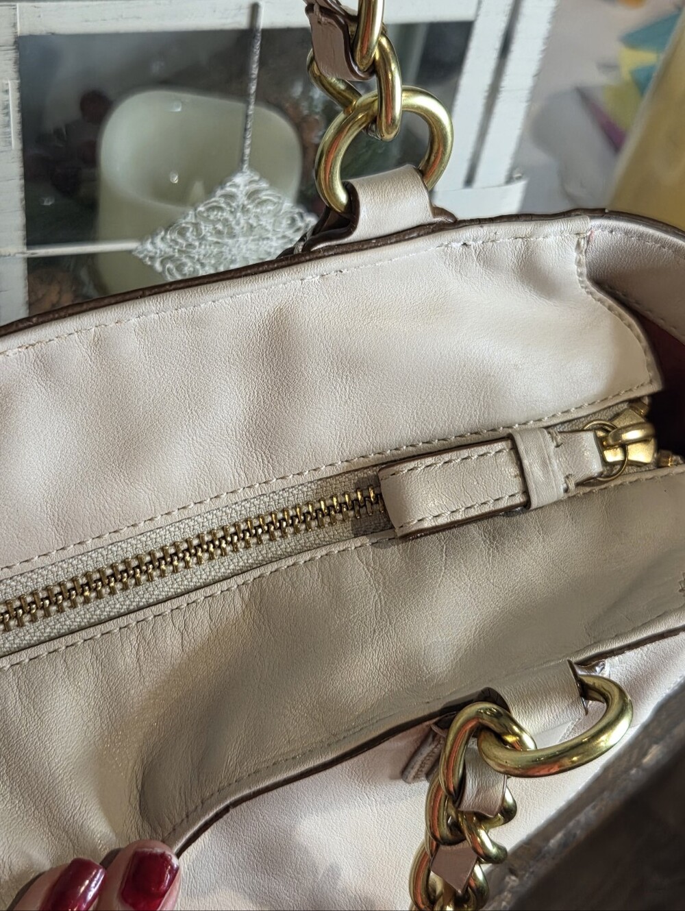 Coach Madison Op Art Whipstitch Leather Tote Bag Parchment White 22279 EUC - Picture 8 of 16